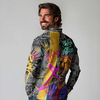 Punk Cheetah Graffiti Long Sleeve Polo Shirt with Punk Not Dead Street Art and Neon Jungle Design - Wonder Print Shop