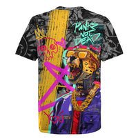Punk Cheetah Graffiti Rugby Jersey with Punk Not Dead Street Art and Neon Jungle Design - Wonder Print Shop