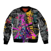 Punk Cheetah Graffiti Sleeve Zip Bomber Jacket with Punk Not Dead Street Art and Neon Jungle Design - Wonder Print Shop