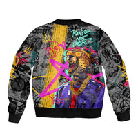 Punk Cheetah Graffiti Sleeve Zip Bomber Jacket with Punk Not Dead Street Art and Neon Jungle Design - Wonder Print Shop