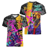 Punk Cheetah Graffiti Women V-Neck T-Shirt with Punk Not Dead Street Art and Neon Jungle Design - Wonder Print Shop