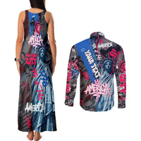 4th of July Graffiti Couples Matching Tank Maxi Dress and Long Sleeve Button Shirt with Statue of Liberty and American Independence Street Art Design - Wonder Print Shop