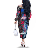 4th of July Graffiti Family Matching Off The Shoulder Long Sleeve Dress and Hawaiian Shirt with Statue of Liberty and American Independence Street Art Design - Wonder Print Shop