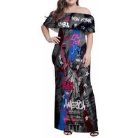 4th of July Graffiti Family Matching Off Shoulder Maxi Dress and Hawaiian Shirt with Statue of Liberty and American Independence Street Art Design - Wonder Print Shop