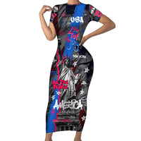 4th of July Graffiti Family Matching Short Sleeve Bodycon Dress and Hawaiian Shirt with Statue of Liberty and American Independence Street Art Design - Wonder Print Shop