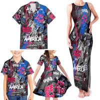 4th of July Graffiti Family Matching Tank Maxi Dress and Hawaiian Shirt with Statue of Liberty and American Independence Street Art Design - Wonder Print Shop