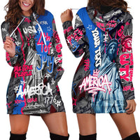 4th of July Graffiti Hoodie Dress with Statue of Liberty and American Independence Street Art Design - Wonder Print Shop