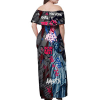 4th of July Graffiti Off Shoulder Maxi Dress with Statue of Liberty and American Independence Street Art Design - Wonder Print Shop
