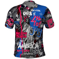 4th of July Graffiti Polo Shirt with Statue of Liberty and American Independence Street Art Design - Wonder Print Shop