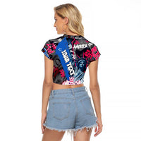 4th of July Graffiti Raglan Cropped T Shirt with Statue of Liberty and American Independence Street Art Design - Wonder Print Shop