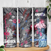 4th of July Graffiti Skinny Tumbler with Statue of Liberty and American Independence Street Art Design - Wonder Print Shop