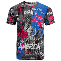 4th of July Graffiti T Shirt with Statue of Liberty and American Independence Street Art Design - Wonder Print Shop