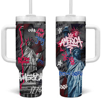 4th of July Graffiti Tumbler With Handle with Statue of Liberty and American Independence Street Art Design - Wonder Print Shop
