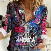 4th of July Graffiti Women Casual Shirt with Statue of Liberty and American Independence Street Art Design - Wonder Print Shop