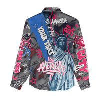 4th of July Graffiti Women Casual Shirt with Statue of Liberty and American Independence Street Art Design - Wonder Print Shop