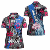 4th of July Graffiti Women Polo Shirt with Statue of Liberty and American Independence Street Art Design - Wonder Print Shop