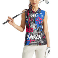 4th of July Graffiti Women Sleeveless Polo Shirt with Statue of Liberty and American Independence Street Art Design - Wonder Print Shop