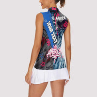 4th of July Graffiti Women Sleeveless Polo Shirt with Statue of Liberty and American Independence Street Art Design - Wonder Print Shop