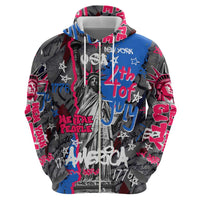 4th of July Graffiti Zip Hoodie with Statue of Liberty and American Independence Street Art Design - Wonder Print Shop