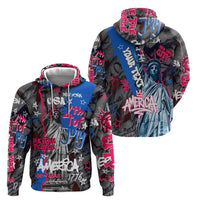 4th of July Graffiti Zip Hoodie with Statue of Liberty and American Independence Street Art Design - Wonder Print Shop