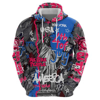 4th of July Graffiti Zip Hoodie with Statue of Liberty and American Independence Street Art Design - Wonder Print Shop