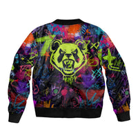 Graffiti Hip Hop Bomber Jacket with Neon Bear and Street Artist Panda Design - Wonder Print Shop