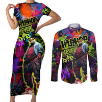 Graffiti Hip Hop Couples Matching Short Sleeve Bodycon Dress and Long Sleeve Button Shirt with Neon Bear and Street Artist Panda Design - Wonder Print Shop