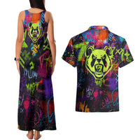 Graffiti Hip Hop Couples Matching Tank Maxi Dress and Hawaiian Shirt with Neon Bear and Street Artist Panda Design - Wonder Print Shop