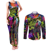 Graffiti Hip Hop Couples Matching Tank Maxi Dress and Long Sleeve Button Shirt with Neon Bear and Street Artist Panda Design - Wonder Print Shop