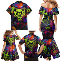 Graffiti Hip Hop Family Matching Mermaid Dress and Hawaiian Shirt with Neon Bear and Street Artist Panda Design - Wonder Print Shop