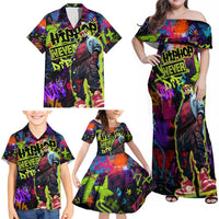 Graffiti Hip Hop Family Matching Off Shoulder Maxi Dress and Hawaiian Shirt with Neon Bear and Street Artist Panda Design - Wonder Print Shop