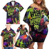Graffiti Hip Hop Family Matching Off Shoulder Short Dress and Hawaiian Shirt with Neon Bear and Street Artist Panda Design - Wonder Print Shop