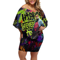 Graffiti Hip Hop Family Matching Off Shoulder Short Dress and Hawaiian Shirt with Neon Bear and Street Artist Panda Design - Wonder Print Shop