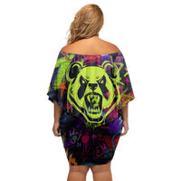 Graffiti Hip Hop Family Matching Off Shoulder Short Dress and Hawaiian Shirt with Neon Bear and Street Artist Panda Design - Wonder Print Shop