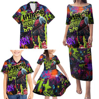 Graffiti Hip Hop Family Matching Puletasi and Hawaiian Shirt with Neon Bear and Street Artist Panda Design - Wonder Print Shop
