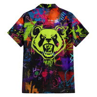 Graffiti Hip Hop Family Matching Short Sleeve Bodycon Dress and Hawaiian Shirt with Neon Bear and Street Artist Panda Design - Wonder Print Shop