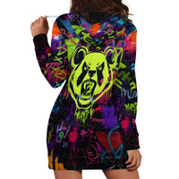 Graffiti Hip Hop Hoodie Dress with Neon Bear and Street Artist Panda Design - Wonder Print Shop
