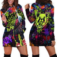 Graffiti Hip Hop Hoodie Dress with Neon Bear and Street Artist Panda Design - Wonder Print Shop