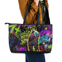 Graffiti Hip Hop Leather Tote Bag with Neon Bear and Street Artist Panda Design - Wonder Print Shop