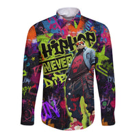 Graffiti Hip Hop Long Sleeve Button Shirt with Neon Bear and Street Artist Panda Design - Wonder Print Shop