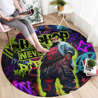 Graffiti Hip Hop Round Carpet with Neon Bear and Street Artist Panda Design - Wonder Print Shop