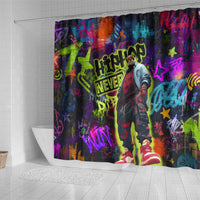 Graffiti Hip Hop Shower Curtain with Neon Bear and Street Artist Panda Design - Wonder Print Shop