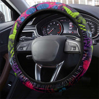 Graffiti Hip Hop Steering Wheel Cover with Neon Bear and Street Artist Panda Design - Wonder Print Shop