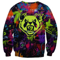 Graffiti Hip Hop Sweatshirt with Neon Bear and Street Artist Panda Design - Wonder Print Shop