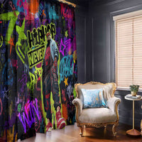 Graffiti Hip Hop Window Curtain with Neon Bear and Street Artist Panda Design - Wonder Print Shop