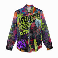 Graffiti Hip Hop Women Casual Shirt with Neon Bear and Street Artist Panda Design - Wonder Print Shop