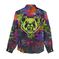 Graffiti Hip Hop Women Casual Shirt with Neon Bear and Street Artist Panda Design - Wonder Print Shop