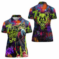 Graffiti Hip Hop Women Polo Shirt with Neon Bear and Street Artist Panda Design - Wonder Print Shop