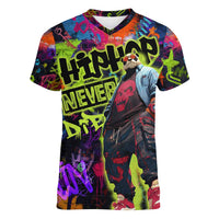 Graffiti Hip Hop Women V-Neck T-Shirt with Neon Bear and Street Artist Panda Design - Wonder Print Shop