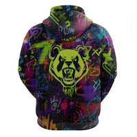 Graffiti Hip Hop Zip Hoodie with Neon Bear and Street Artist Panda Design - Wonder Print Shop